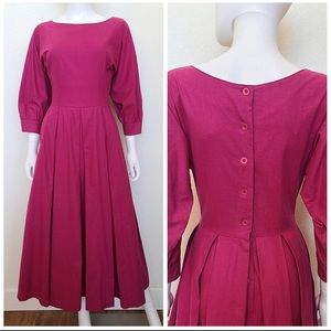 Laura Ashley Dress Vintage Size 12 US Women Magenta Fuchsia Pink Cotton